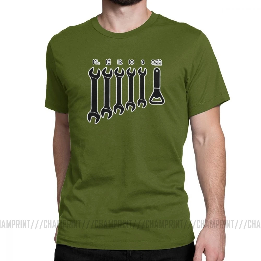 Винт ключ открывалка механик футболки Для мужчин автомобилем исправить инженер Винтаж хлопковая футболка футболки с коротким рукавом 4XL 5XL 6XL одежда - Цвет: Армейский зеленый