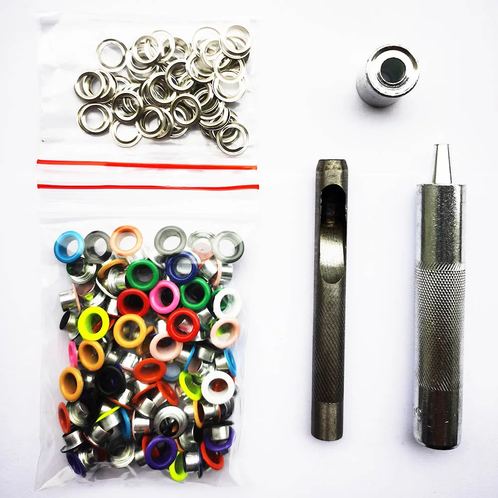 100Set Multicolor Eyelets 4~10mm and Eyelet Punch Die Tool Set for DIY Leather Craft Clothing Shoes Belt Bag Grommet Clothes