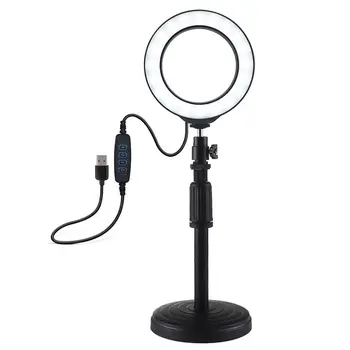 

PULUZ Round Base Desktop Mount + 4.6 inch/6.2inch 3 Modes Adjustable Height USB Dimmable LED Ring Vlogging Video Light