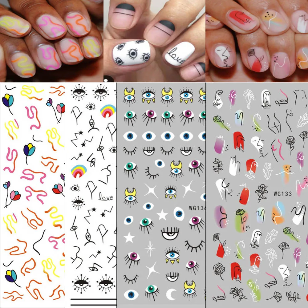 1 Pcs Abstract Line Evil Eye Sticker 3D Nail Sticker Nail Slider Art