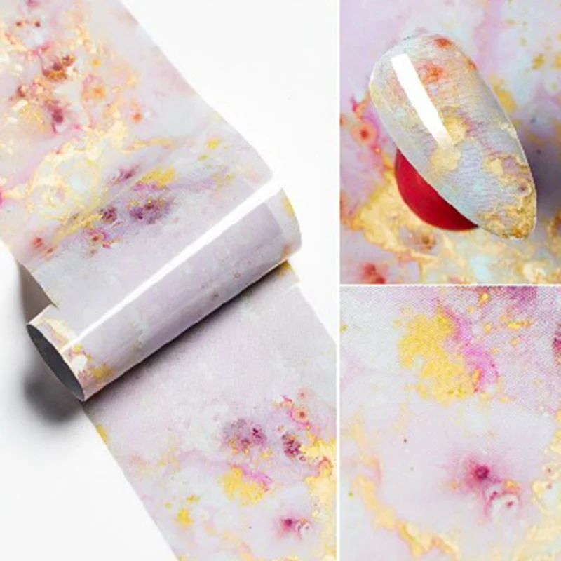 125x4cm Nail Foils Marble Series Pink Blue Paper Art Transfer Sticker Slide Decal Nails Accessories 1 Box | Красота и здоровье