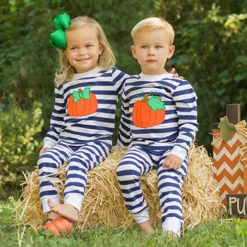 

Baby Set Autumn Baby Boy Halloween Long Sleeve Pumpkin Print T-shirt Tops+Striped Pants Casual Costume Set#1
