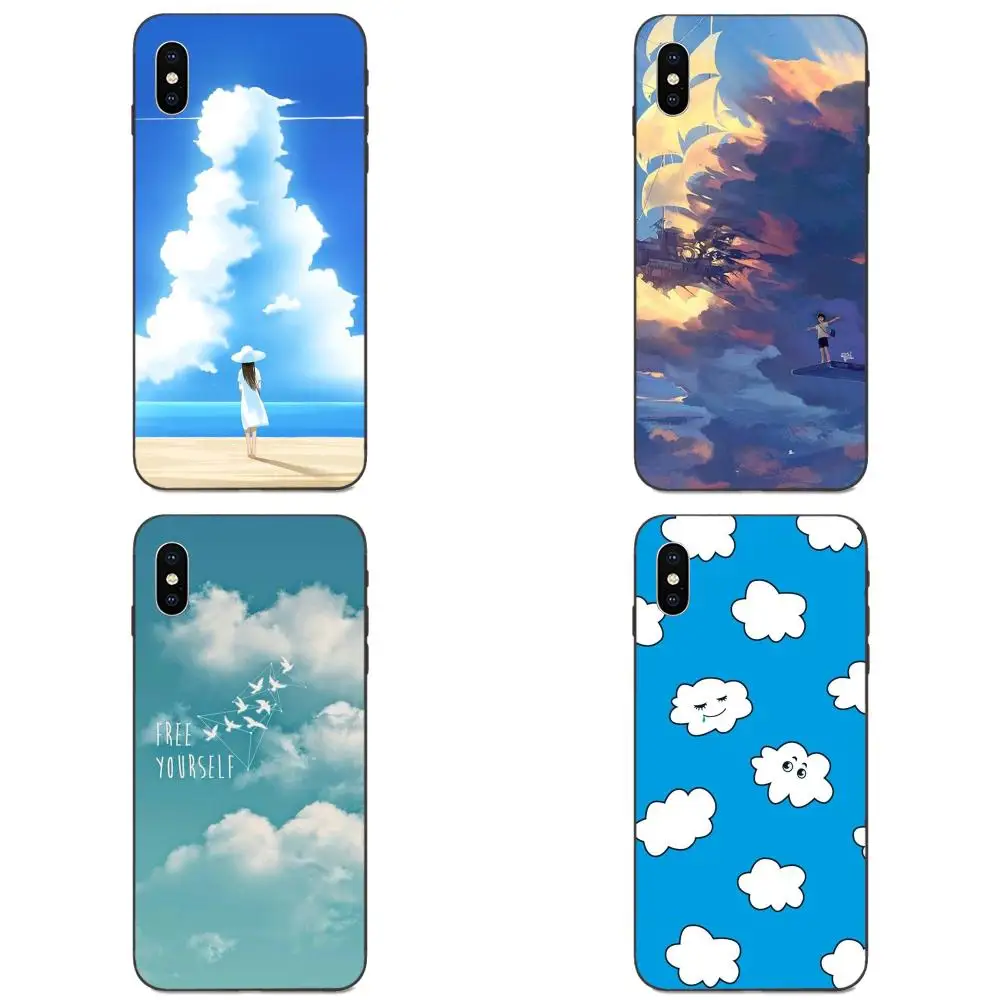 Мягкий чехол из ТПУ с рисунком аниме облака на голубом небе для Galaxy A3 A5 A6 A6s A7 A8 A9 A10