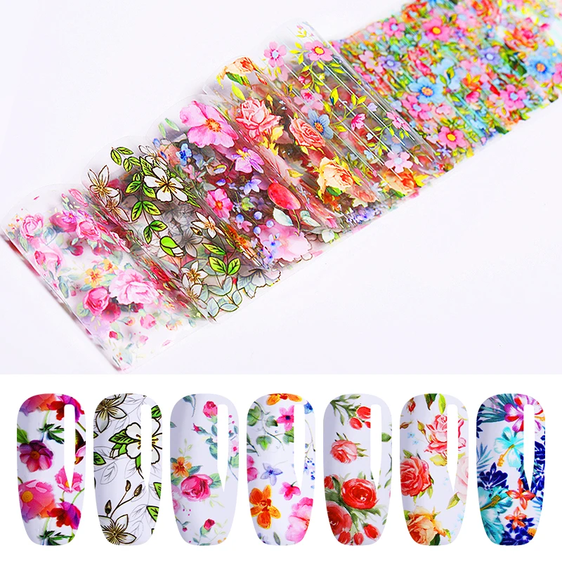 10pcs Flower Nail Art Foils Transfer Slider Mixed Designs Rose DIY Sticker Nail Foil UV Gel Adhesive Wraps Accessories - Цвет: 14(10pcs per bag)