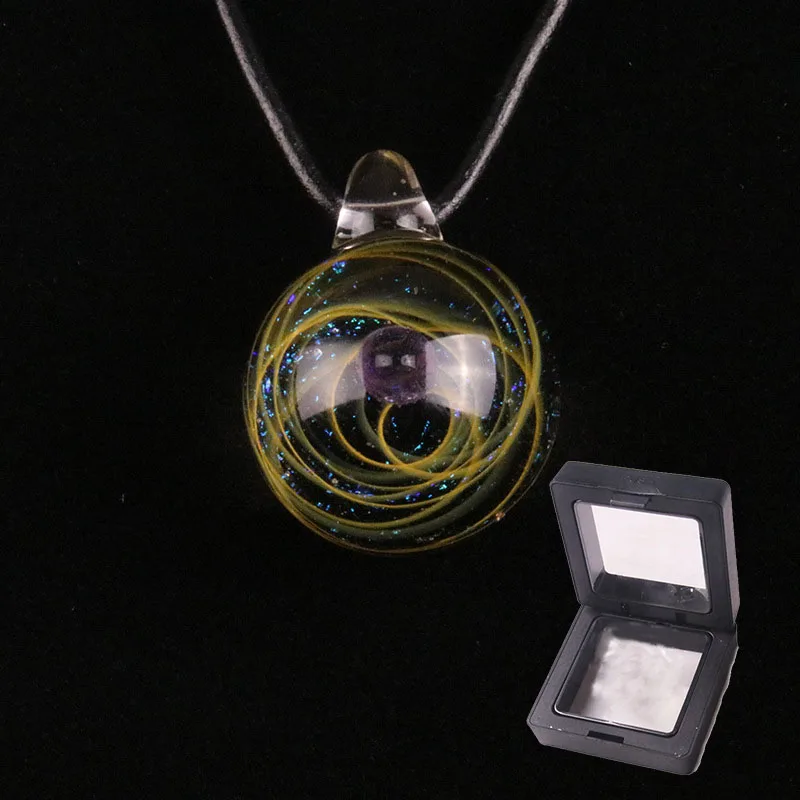 S2 necklace День Святого Валентина Пара Ожерелье Туманность космическая галактика стекло ручной работы кулон с веревкой Рождественский подарок счастливые мужчины женщины ювелирные изделия - Цвет: S2 necklace