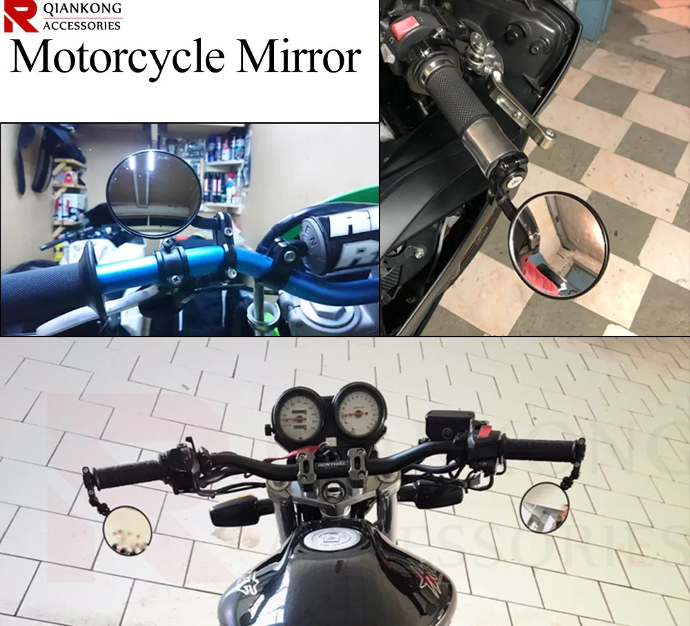 Motorcycle Rear View Mirrors Round 7/8" Handle Bar End Foldable Motorbike Side Mirror FOR HONDA CBF125 CBR125R KAWASAKI Z1000