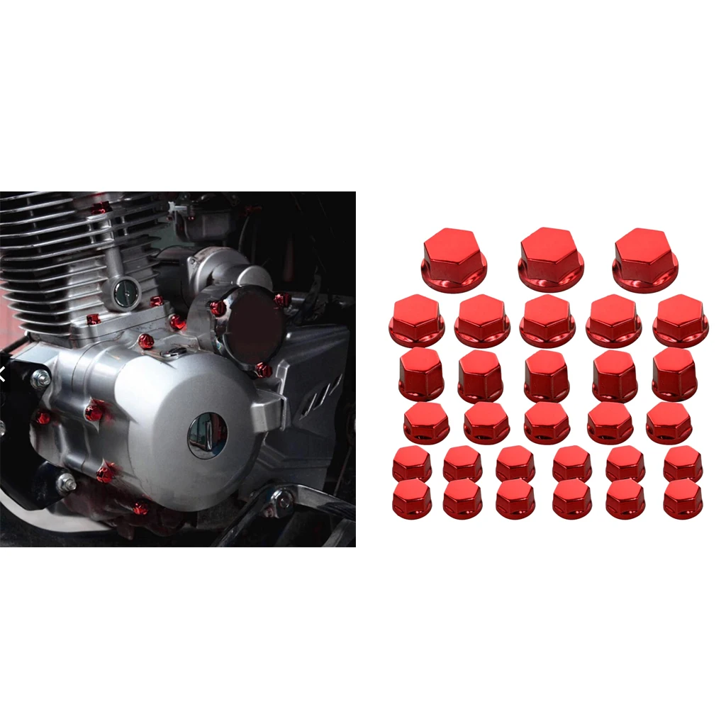 30Pc Motorcycle Nut Screw Cover For Yamaha For Kawasaki  Red
