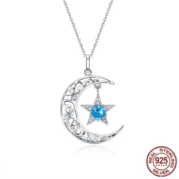 

Hot Sale Fresh Style Pendant Necklace 925 Sterling Silver Jewelry For Women Pretty Birthday Gift Blue Shimmering Star