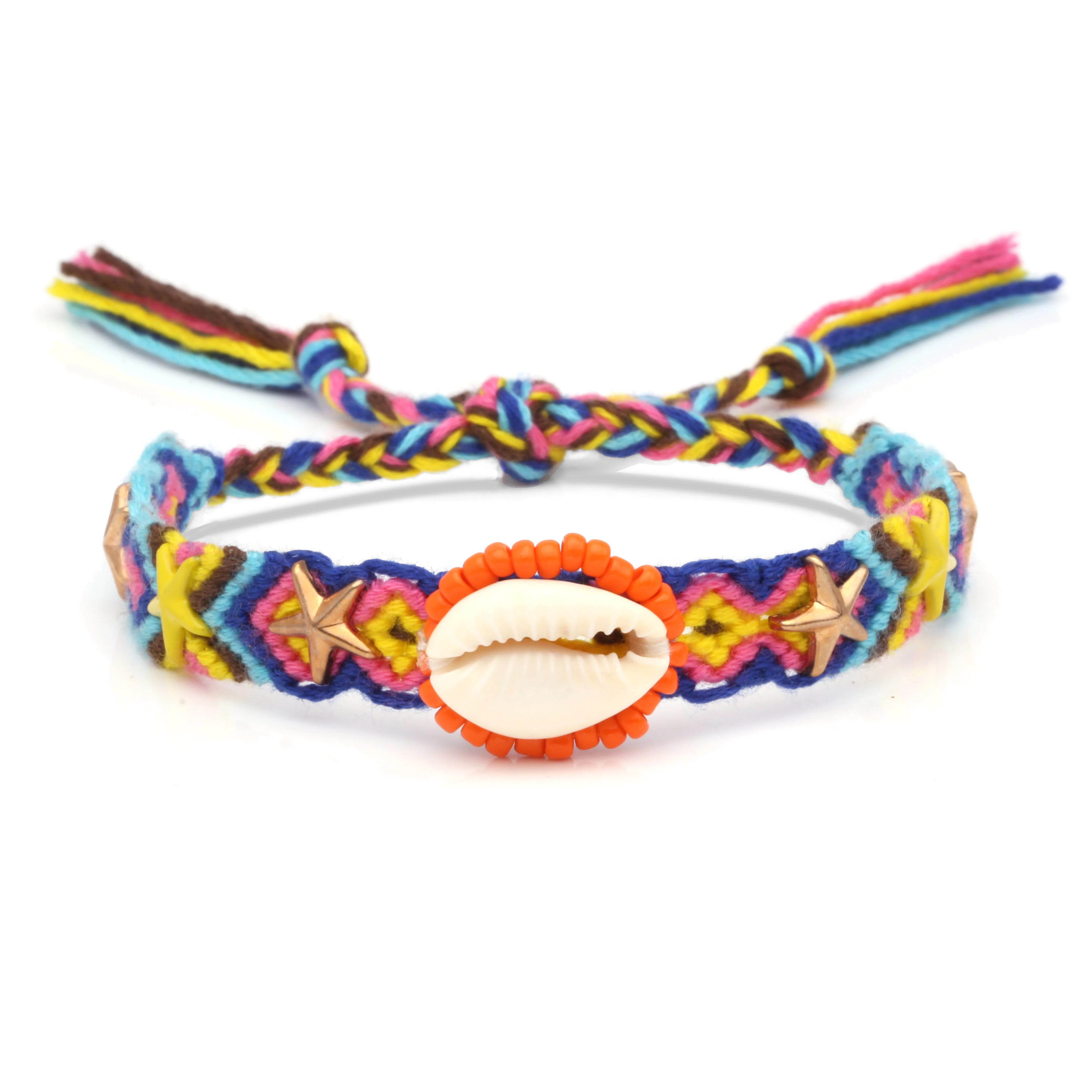 

Original Bohemian Nepal Friendship Handmade Woven Rope Bracelet Ethnic Style Personality Jewelry Shell Beads Color Pentagram