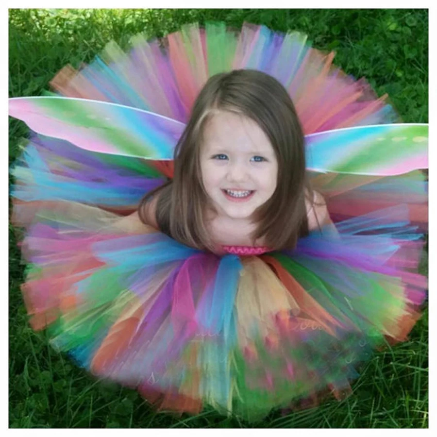 Candy Fairy Costumes Princess Girls Rainbow Tutu Dress Wing Set Kids Pixie Cosplay Halloween Dress Clothing Performing Dresses (5)