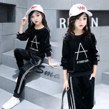 

Spring Autumn Girls Sports Suit Velvet Tracksuit Kids Fashion Sportwear Children Hooded Suit Casual Outfit 6 8 10 12 years old