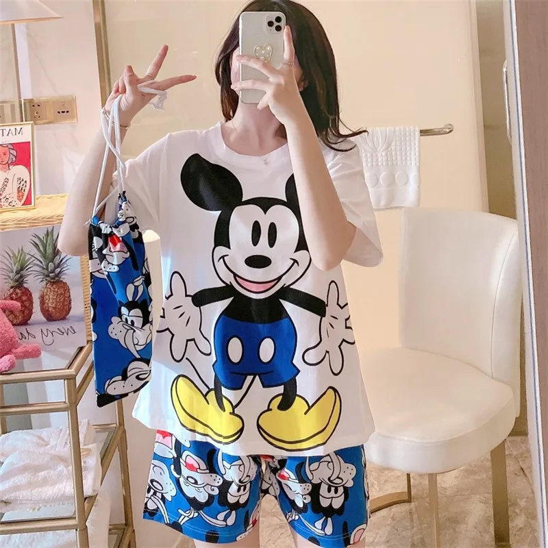 Conjunto de pijama de Mickey y Minnie para mujer, ropa de dormir
