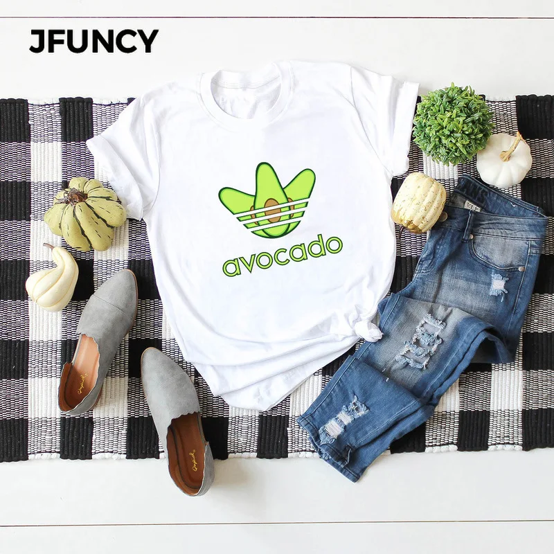JFUNCY забавные авокадо женские футболки летние с коротким рукавом Harajuku рубашка Femme