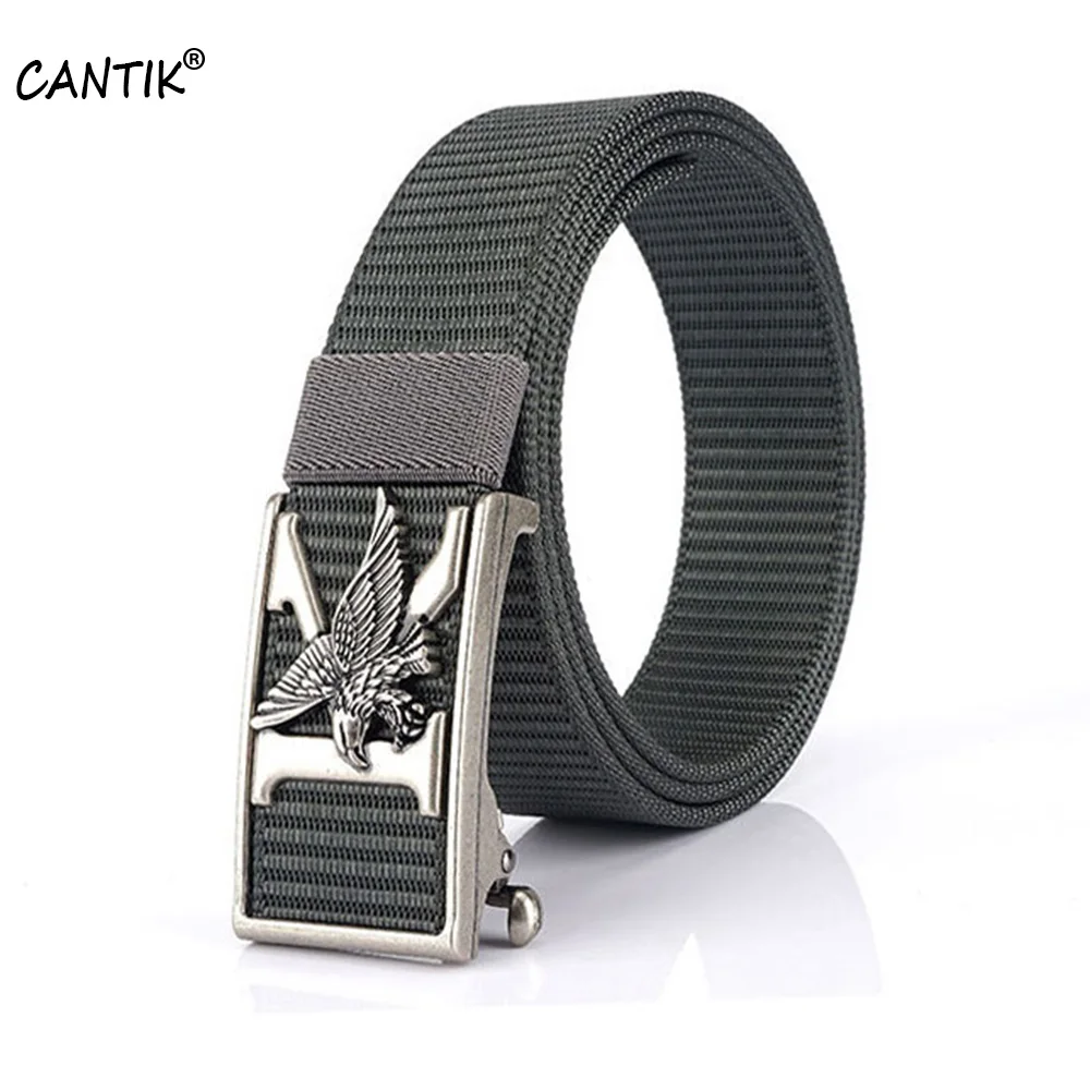 CANTIK Unique Flying Eagle Automatic Buckle Metal Quality Grey Nylon Belts for Men Fashion Canvas Accessories 35mm Width CBCA234