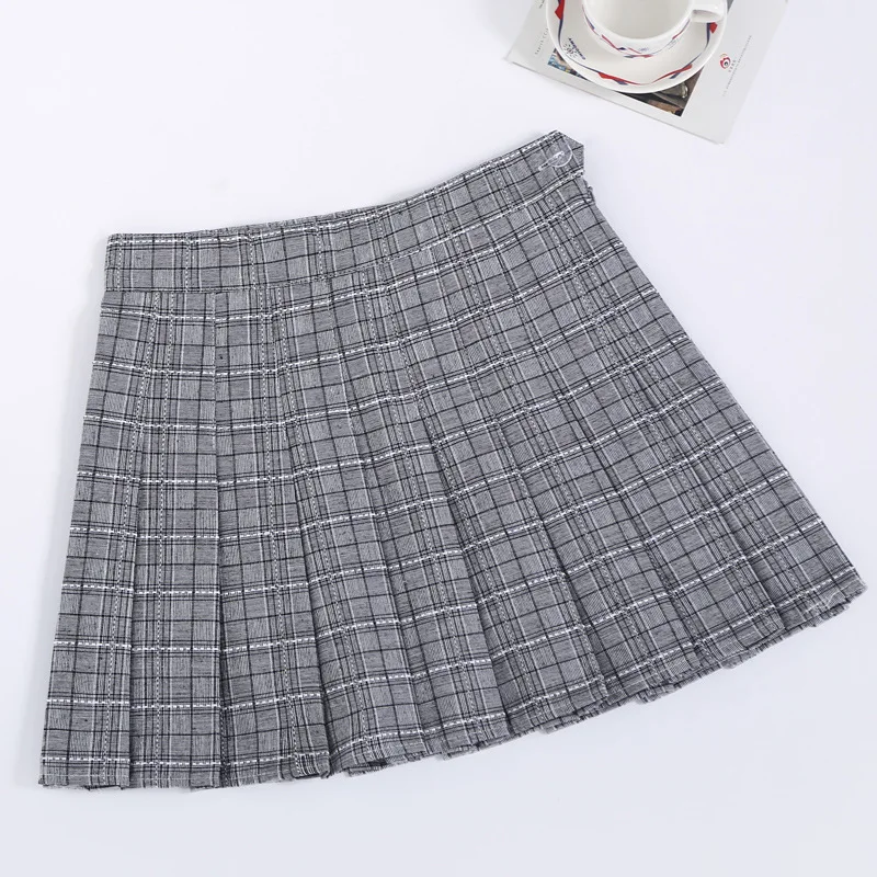 White-grey Юбка в школьном стиле; распродажа; хорошая Женская плиссированная юбка с новым рисунком; юбка в форме А - Цвет: White-grey