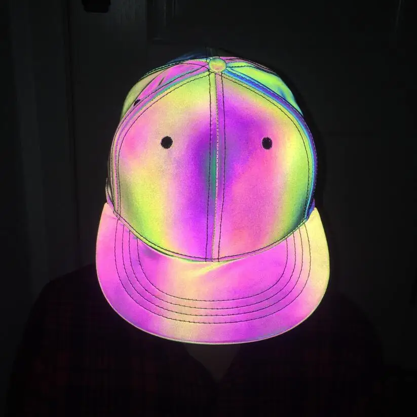 Цветной, отражающий Кепка для мужчин и женщин в стиле панк, хип-хоп, светоотражающая Повседневная бейсбольная кепка, snapback, ночная, отражающая Легкая шляпа - Цвет: as picture