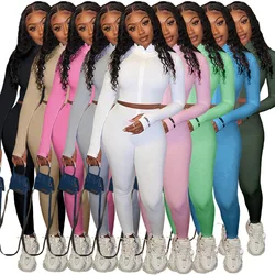 2 PCS Outfits for Women Sexy Sporty Two Piece Set Lucky Label Letter Embroidery Ribbed Knit Tracksuit Fall Winter Clothes