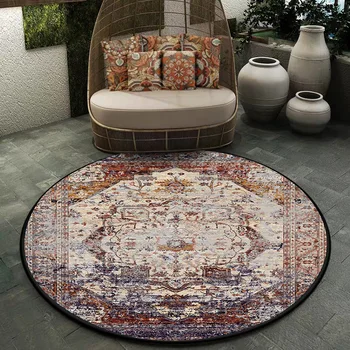

Retro Persian Style Round Area Rugs Living Room Sofa Table Carpet Bedroom Bedside Blanket Geometric Ethnic Non-Slip Floor Mat