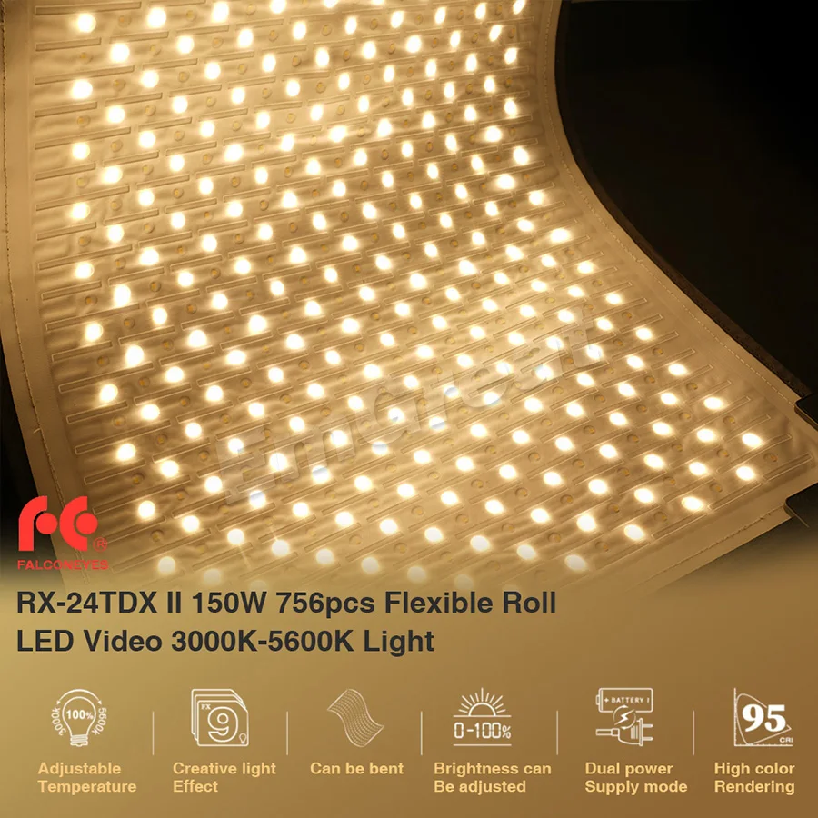 US $688.89 Falcon Eyes RX24TDX II Waterproof 150W RollFlex Flexible LED Video Light Panel Softbox Grid BiColor 3000K5600K For Video