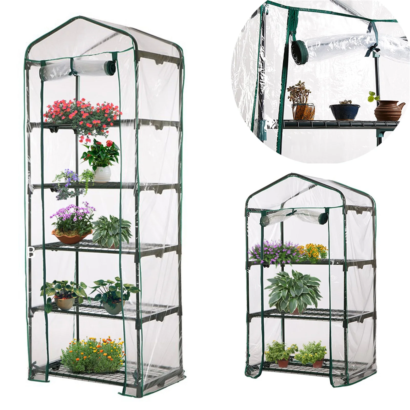 PVC Warm Garden Tier Mini Greenhouse Outdoor Growbag Growhouse PVC Cover Plastic Garden Green House Fiver Floor Green Household