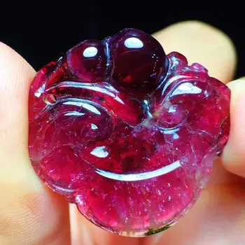 

Certificate Natural Red Tourmaline Quartz Pendant Carved 26.2x26.4x4.6mm Crystal Wealthy Stone Women Men AAAAAA