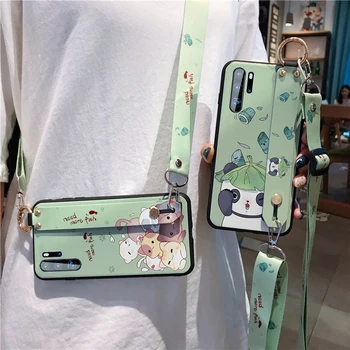 

Honor 20 8X 9X Case Funny Animal Crossbody Strap Wristband Back Cover for Huawei P30 Pro P20 P30 Lite Mate 30 20 Pro TPU Funda