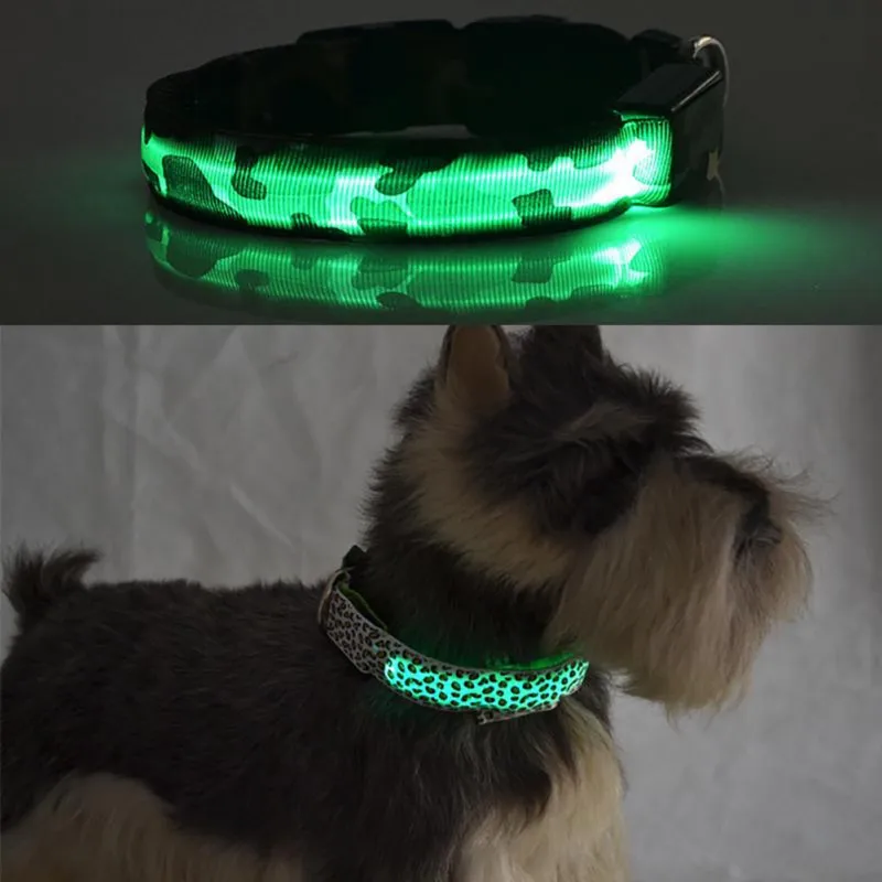 Светодиодный ошейник для собак светящийся в темноте светильник ing безопасный регулируемый нейлоновый леопардовый Ошейник светящиеся аксессуары для домашних животных usb зарядный светильник