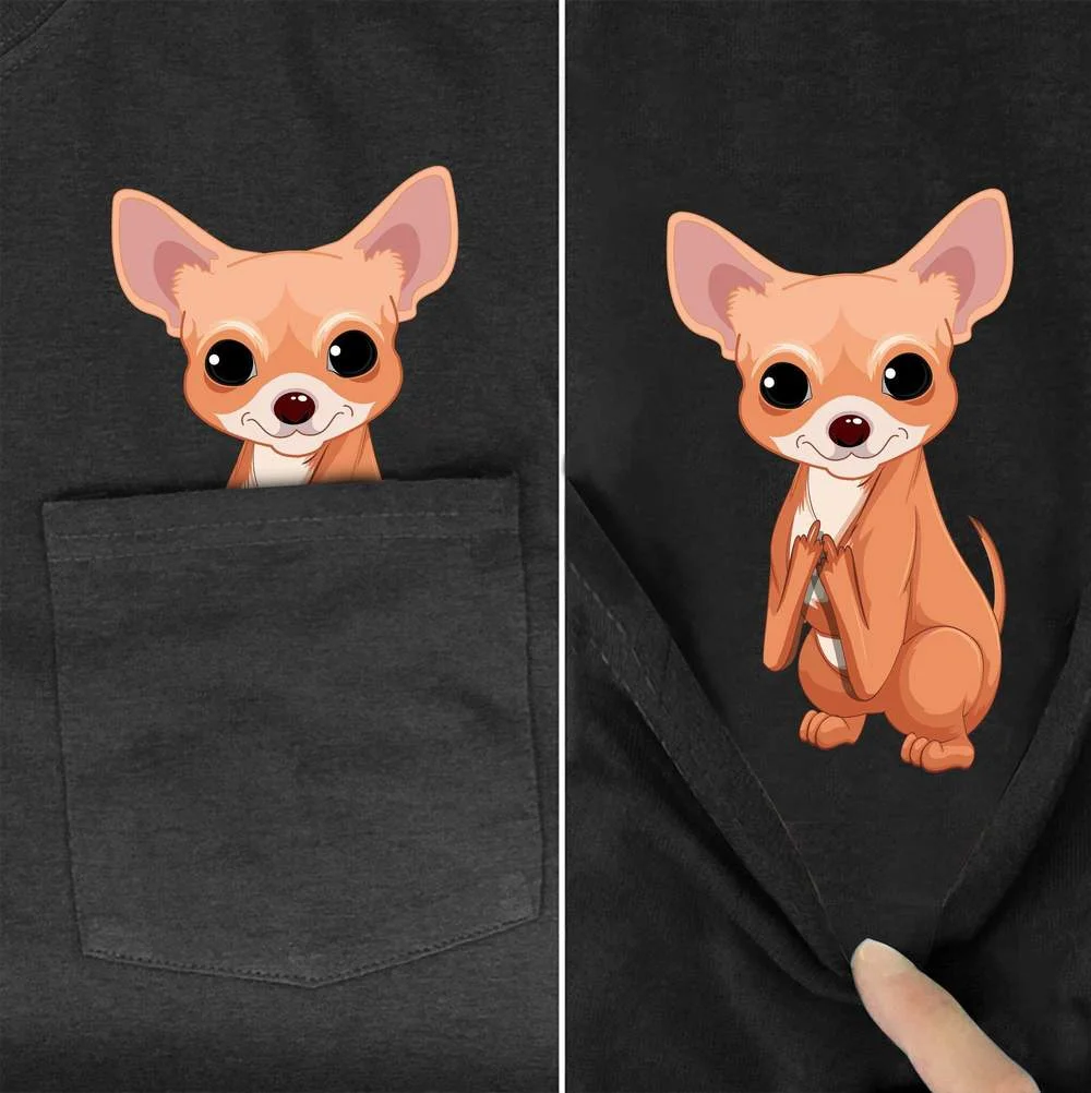 

CLOOCL Funny Cotton T-Shirt Fashion Chihuahua Pocket 3D Printed Tshirt Men Women Casual Shirts Funny Hip Hop Cotton Black Tees