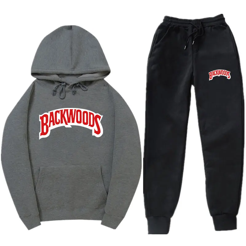 Streetwear BACKWOODS Hoodie set Tracksuit Men Thermal Sportswear Sets Hoodies and Pants Suit Casual Sweatshirt Sport Suit - Цвет: Dark gray MK135