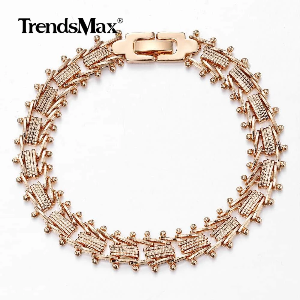 Women Girls 585 Rose Gold Color Bracelet Geometric Spicate Strand Round Chains Bracelets Wedding