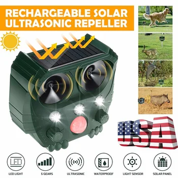 

Solar Powered Motion Activated Animal Ultrasonic Cats Dogs Repeller Frighten Animals for Outdoor Gardening Ultrasonic