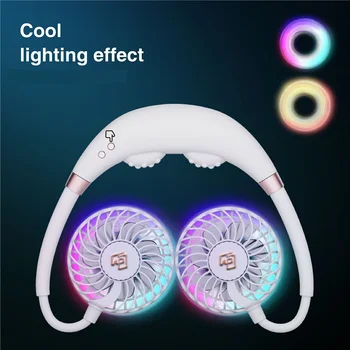 

Massage Electric Fan Hanging Neck Lazy Fan Colorful lamp aromatherapy Fan Hands-free Home Portable Rechargable USB Electric Fan