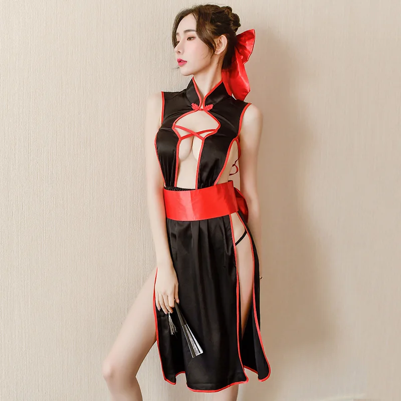 Winter Fire Sexy Cosplay Japanese Style Kimono Anime Dress Uniform Red Bow Erotic Costumes Cross Back Backless Lingerie |
