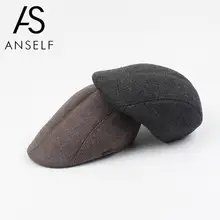 Мужская зимняя шапка с короткой окантовкой в елочку, Duckbill, газетчик, гольф, одноцветная Классическая Кепка, старый модный стиль, берет, мужская шапка с козырьком