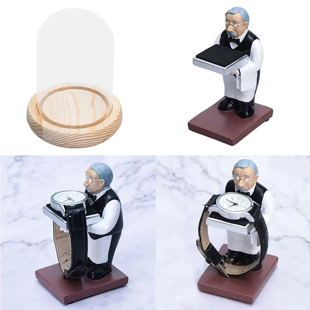 

Housekeeper Butler Watch Storage Box Case Glass Cover Jewelry Display Rack Stand atch display stand seat tray