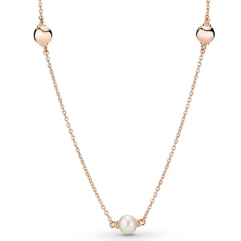 

New 925 Sterling Silver Necklace Rose Contemporary Pearls Necklace For Women Wedding Gift Bead Charm Diy Fine Jewelry