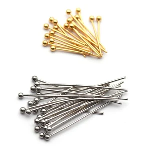 100Pcs 14 16 20 30 40 50mm Stainless Steel Heads Eye Flat Needles Gold Plated Ball Pins For Jewelry Connector DIY Accessories