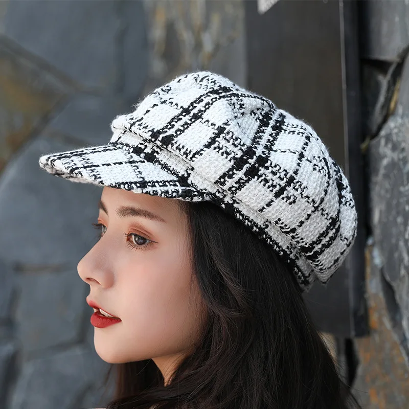 

Hot New Women girls hat Plaid Berets winter knitted women hat winter grid Octagonal Hats men hats youth Caps 4 style