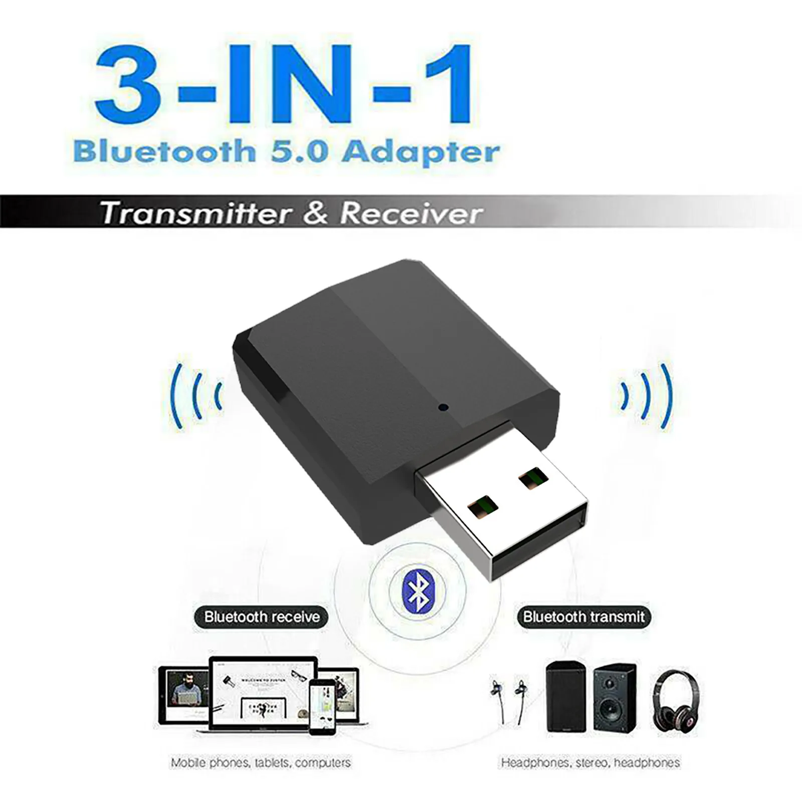 transmisor USB Bluetooth 5,0 adaptador de EDR 3 en 1 Dongle 3,5mm AUX para  los auriculares de la TV - Doctor Tronic