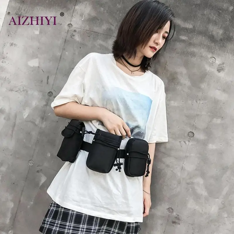 

3 in 1 Multi-function Unisex Black Waist Pack Boy Girls Casual Solid Color Canvas Chest Crossbody Bag Fashion Phone Pouch Wallet