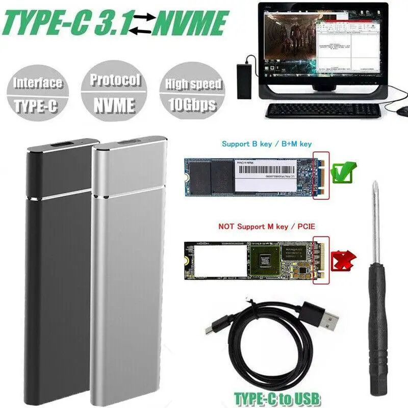 M.2 NGFF zu USB 3.1 Typ-C SATA SSD Konverter Adapter Gehäuse Fall 10Gbps