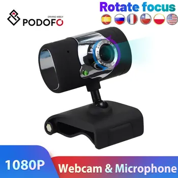 

Podofo Webcam 1080P HD Pc camera Microphone Web camera Cover For PC Computer Webcam USB Plug For Win 7 8 10 Android ISO