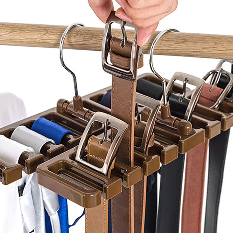 Tie Belt Hanger Storage Rack Organizer Space Saver Rotating Closet Holder Brown 