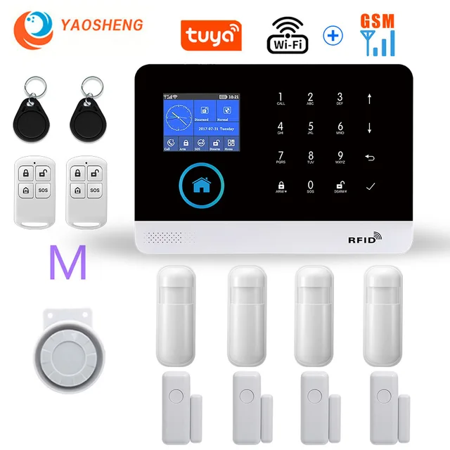 Wireless WIFI GSM Home Security Alarm System For Tuya Smart Life APP With Motion Sensor Detector Compatible With Alexa & Google M