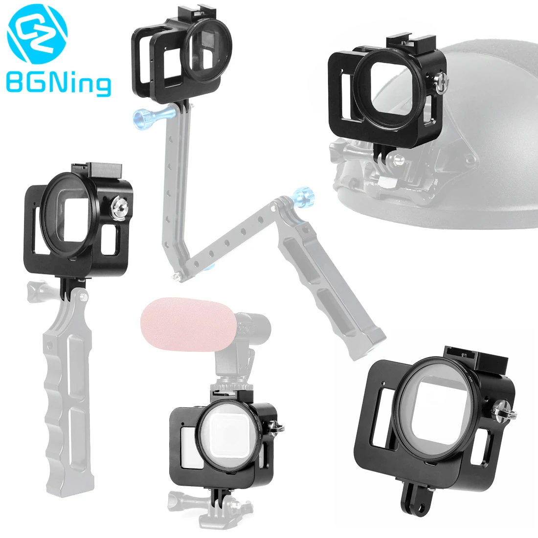 BGNing алюминиевая защитная рамка для камеры для GoPro Hero 8, черный с 52 мм УФ-фильтром для объектива, защитная крышка, чехол с креплением