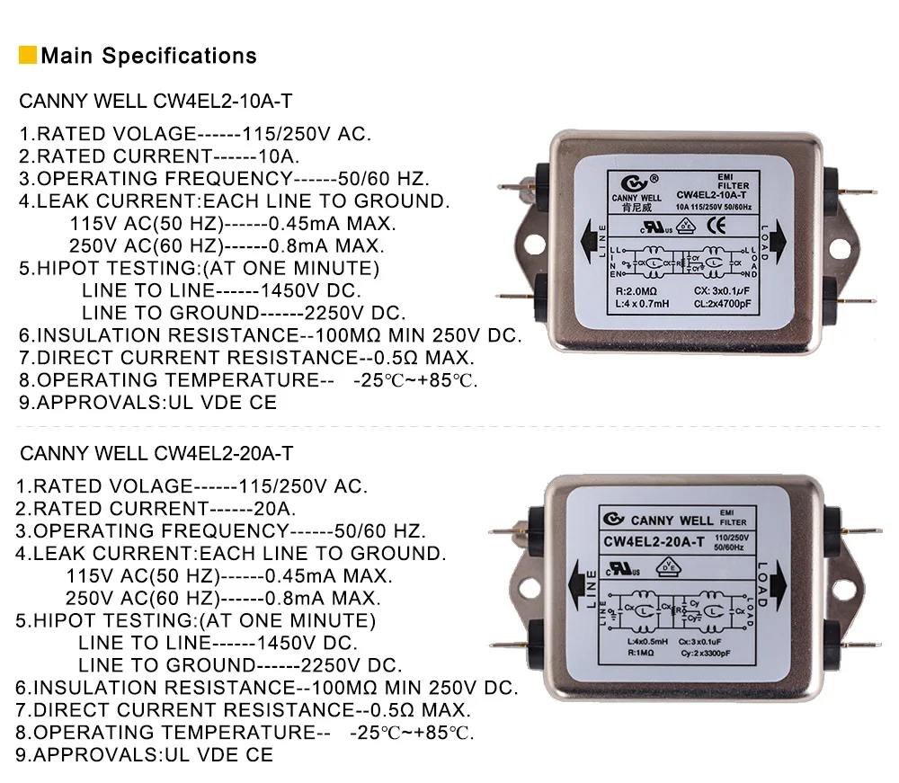 Cloudray Мощность EMI фильтр CW4L2-10A-T/CW4L2-20A-T Однофазный AC 115 V/250 V 20A 50/60 Гц