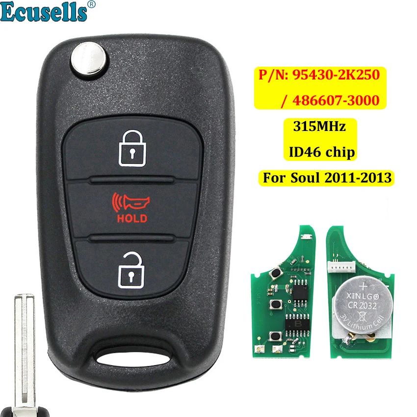 Upgraded Folding Flip Remote Key Fob 315mhz Id46 Chip For Kia Soul 2011