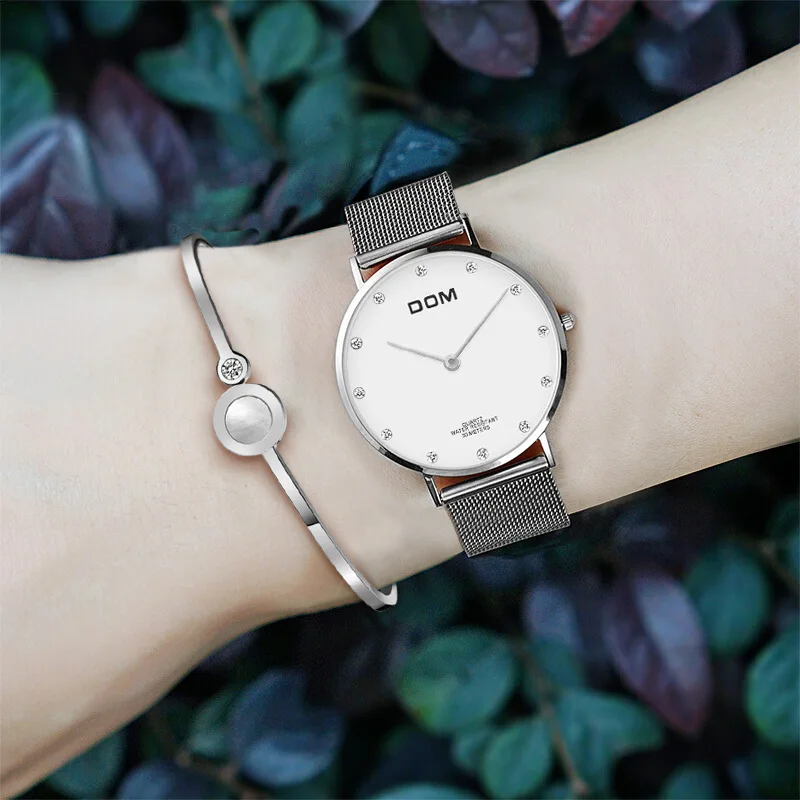 

DOM Genuine Product Ladies' Watch Clean Steel Mesh Belt Quartz WOMEN'S Watch Simple Fashion Waterproof Watch