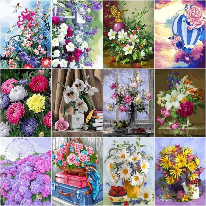 

CHENISTORY Diy Oil Painting By Number Kits Drawing 40x50cm Canvas For Adult Kids Handpainted Flowers Home Decor