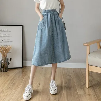 

Womens Skirt Vintage Clothes Denim Long Skirts Blue Harajuku Summer High Waist Streetwear 2020 The New flowy Fashion Spring